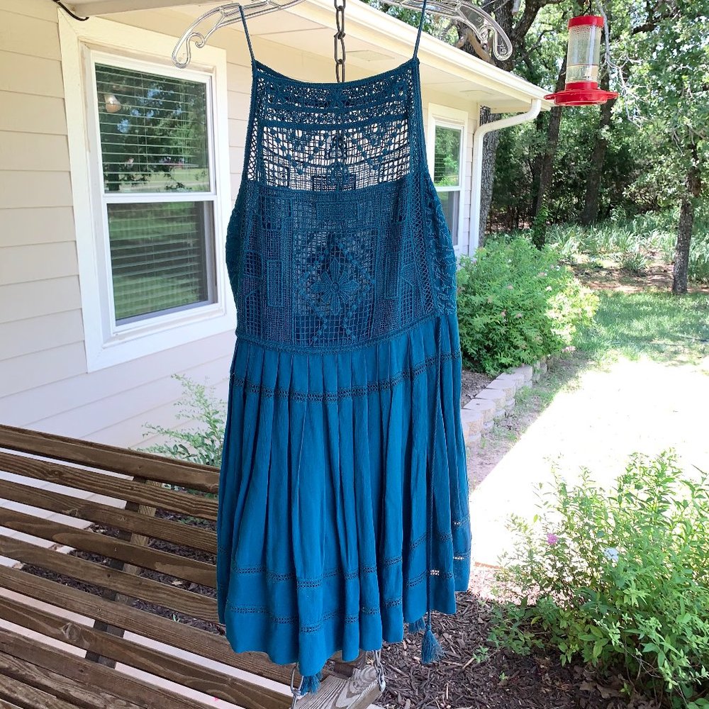 Free People Mini Blue Dress w/ Lace Top